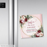 Boho Burgunder-Rosa-Gold Blumen Save Date Magnet