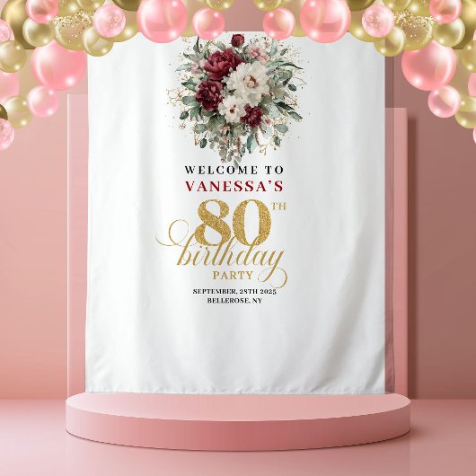 Boho Burgunder-Rouge 80. Geburtstag-Teppich Wandteppich