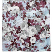 Boho Burgunder weißes Pastellmarmorblumenmuster Duschvorhang (Vorderseite)