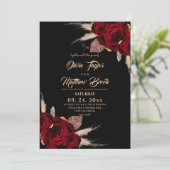 Boho-Burgunderrosen-Hochzeit Einladung (Stehend Vorderseite)