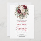 Boho Burgundy and White Flowers Wedding Invitation Einladung (Vorderseite)