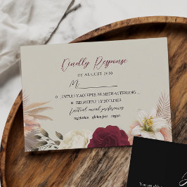 Boho Burgundy Black Floral Wedding RSVP Karte