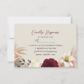 Boho Burgundy Black Floral Wedding RSVP Karte (Vorderseite)