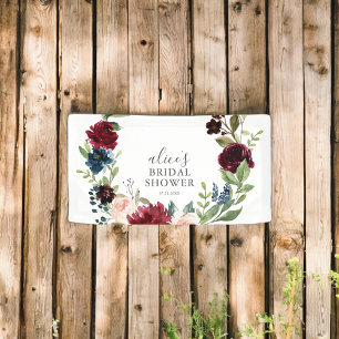 Boho Burgundy Blue Floral Brautparty Banner