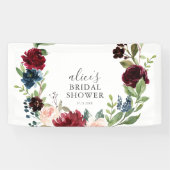 Boho Burgundy Blue Floral Bridal Shower Banner (Horizontal)