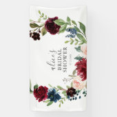 Boho Burgundy Blue Floral Bridal Shower Banner (Vertikal)