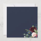 Boho Burgundy Blue Flowers Script Brautparty Einladung (Rückseite)