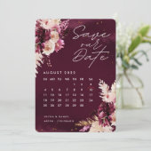 Boho Burgundy Blume Kalender Save the Date  Einladung (Stehend Vorderseite)