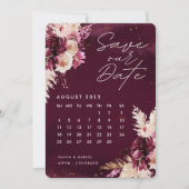 Boho Burgundy Blume Kalender Save the Date Einladung (Vorderseite)