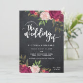 Boho burgundy Blumen Moderne Hochzeit Einladung (Stehend Vorderseite)