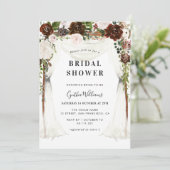 Boho burgundy Blumendach Brautparty Einladung (Stehend Vorderseite)