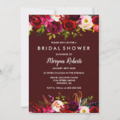 Boho Burgundy Blumendusche Einladung (Vorderseite)