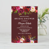 Boho Burgundy Blumendusche Einladung (Stehend Vorderseite)