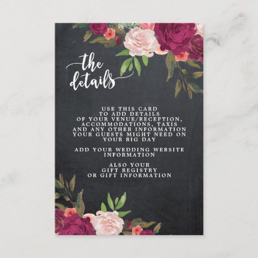 Boho burgundy Blumenkarte Begleitkarte (Vorderseite)