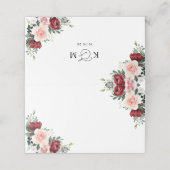 Boho Burgundy Blush Bloral Wedding geklappt Platzkarte (Außenseite Aufgefaltet)