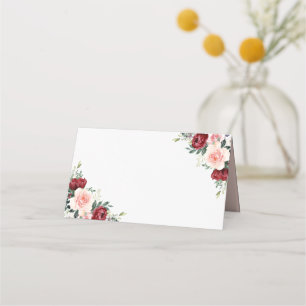 Boho Burgundy Blush Bloral Wedding geklappt Platzkarte