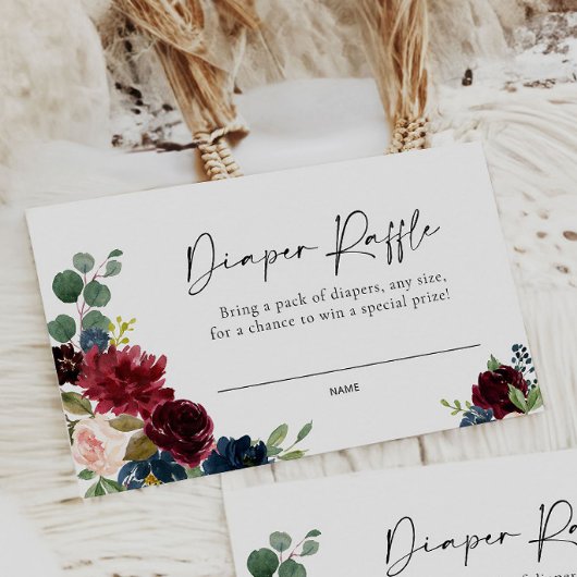 Boho Burgundy Blush Diaper Raffekarte Mitteilungskarte