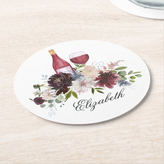 Boho Burgundy Blush Dusty Blue Wine Runder Pappuntersetzer (Angewinkelt)