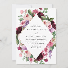 Boho Burgundy & Blush Floral & Frucht Hochzeit Einladung