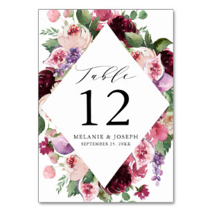 Boho Burgundy & Blush Floral & Frucht Hochzeit Tischnummer