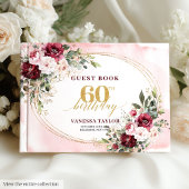 Boho Burgundy Blush Floral Gold 60th Birthday Gästebuch