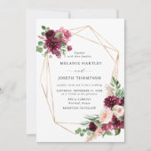 Boho Burgundy & Blush Floral Gold Rahmen Wedding Einladung (Vorderseite)
