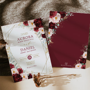 Boho Burgundy Blush Gold Blume Geometric Wedding Einladung
