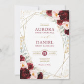 Boho Burgundy Blush Gold Blume Geometric Wedding Einladung (Vorderseite)