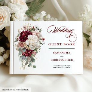 Boho burgundy blush gold florale Hochzeitsgast-Buc Gästebuch