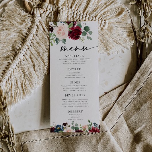 Boho Burgundy Blush Menu Menükarte