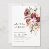 Boho Burgundy & Blush Modern Floral Save The Date (Vorderseite)