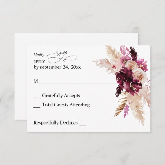 Boho Burgundy & Blush Pink Floral UAWG RSVP Karte (Vorne/Hinten)