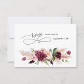 Boho Burgundy & Blush Pink Floral w Meal UAWG 2 RSVP Karte (Vorderseite)