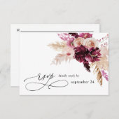 Boho Burgundy & Blush Pink Floral w Meal UAWG RSVP Karte (Vorne/Hinten)