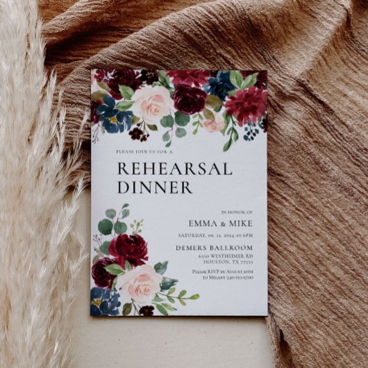 Boho Burgundy Blush Probe Dinner Einladung