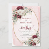 Boho Burgundy Blush Rose Wedding Invitation Suite Einladung (Vorderseite)