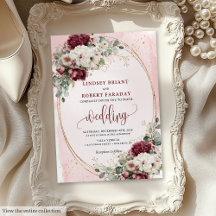 Boho Burgundy Blush Rose Wedding Invitation Suite