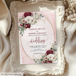 Boho Burgundy Blush Rose Wedding Invitation Suite Einladung