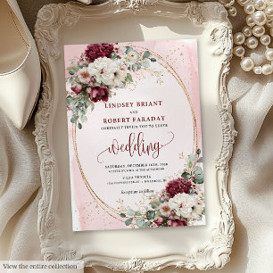 Boho Burgundy Blush Rose Wedding Invitation Suite Einladung