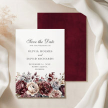 Boho Burgundy & Blush Save the Date Card