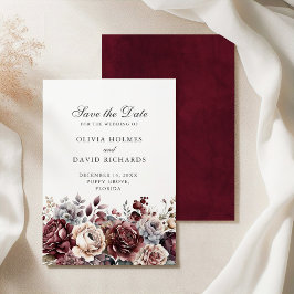 Boho Burgundy & Blush Save the Date Card