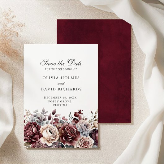 Boho Burgundy & Blush Save the Date Card