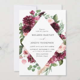 Boho Burgundy & Blush Wasserfarben Hochzeit mit Bl Einladung