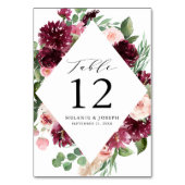 Boho Burgundy & Blush Wasserfarben Hochzeit mit Bl Tischnummer (Rückseite)