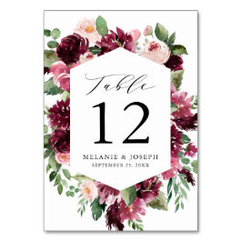 Boho Burgundy & Blush Wasserfarben Hochzeit mit Bl Tischnummer