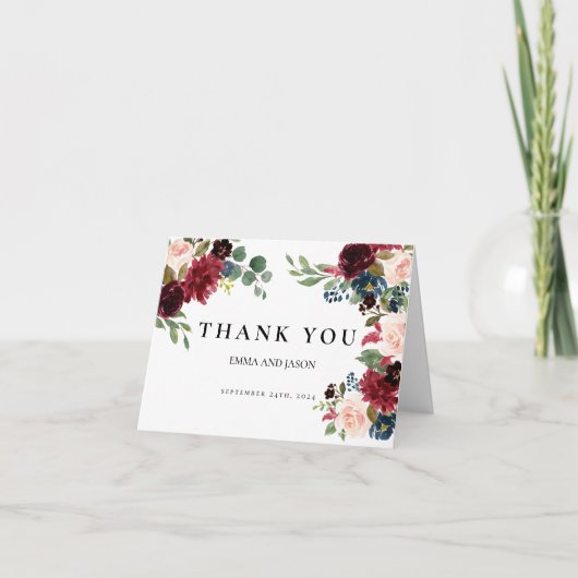 Boho Burgundy Blush Wedding Dankeschön Karte (Vorderseite)
