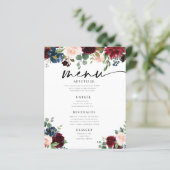Boho Burgundy Blush Wedding Flat Menu (Stehend Vorderseite)