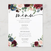 Boho Burgundy Blush Wedding Flat Menu (Vorderseite)