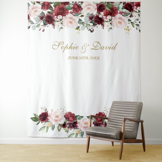 Boho Burgundy Blush Wedding Foto Stand Hintergrund Wandteppich (Beispiel)