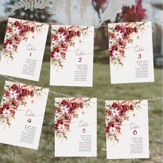 Boho Burgundy Blush Wedding Table Number Card Mitteilungskarte